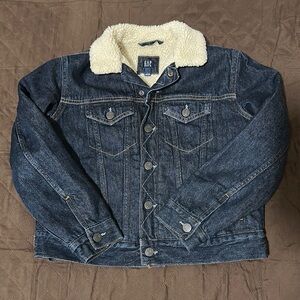 Kids GAP Dark Blue Denim Jacket with Cream Sherpa linning